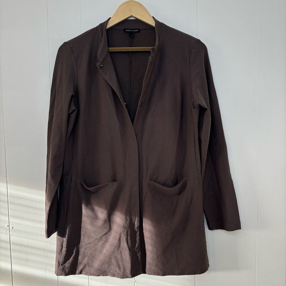 Eileen Fisher Size Small Crepe Stretch Jacket Blazer Brown Long Sleeve Career